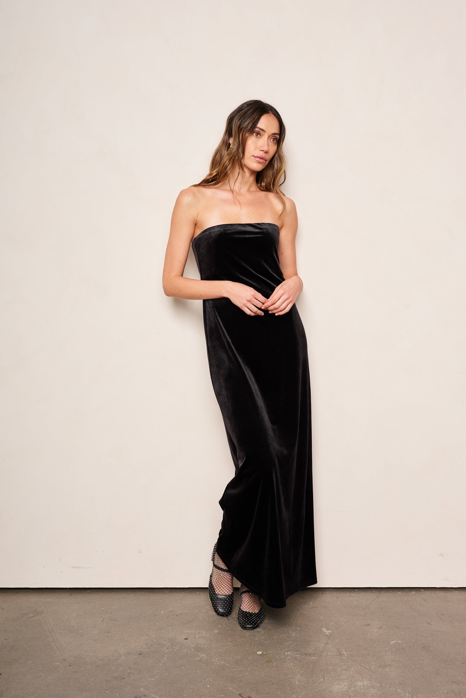 ANDRESD/drape velour dress/black/sサイズ ANDRESD drape velour dressブラックS drape velour dress | ANDRESD