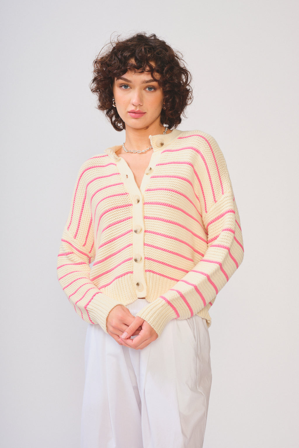 HYEON ワッフルカーディガン／pink beige AMARA CARDIGAN - S1439C – dRA